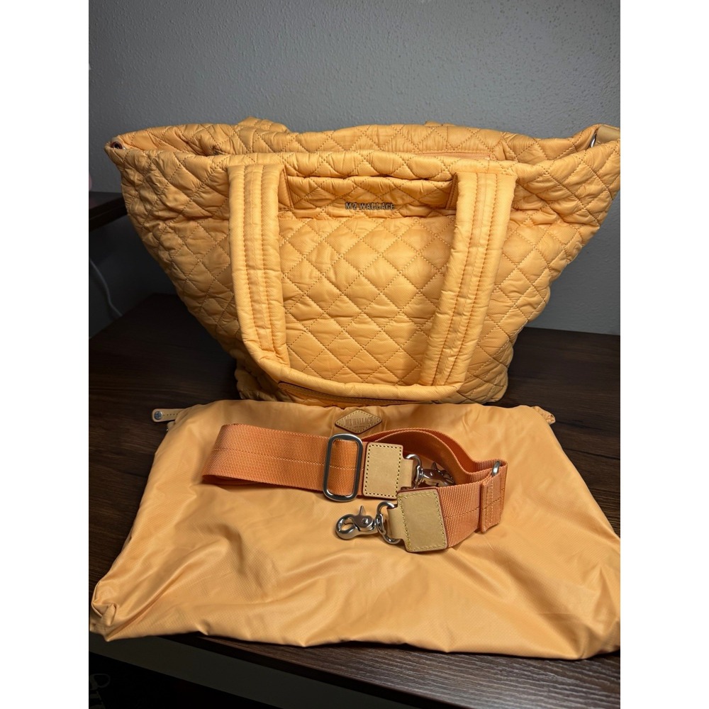 MZ Wallace medium Orange Tote Bag Zip Closure Detachable Strap Silver Hardware